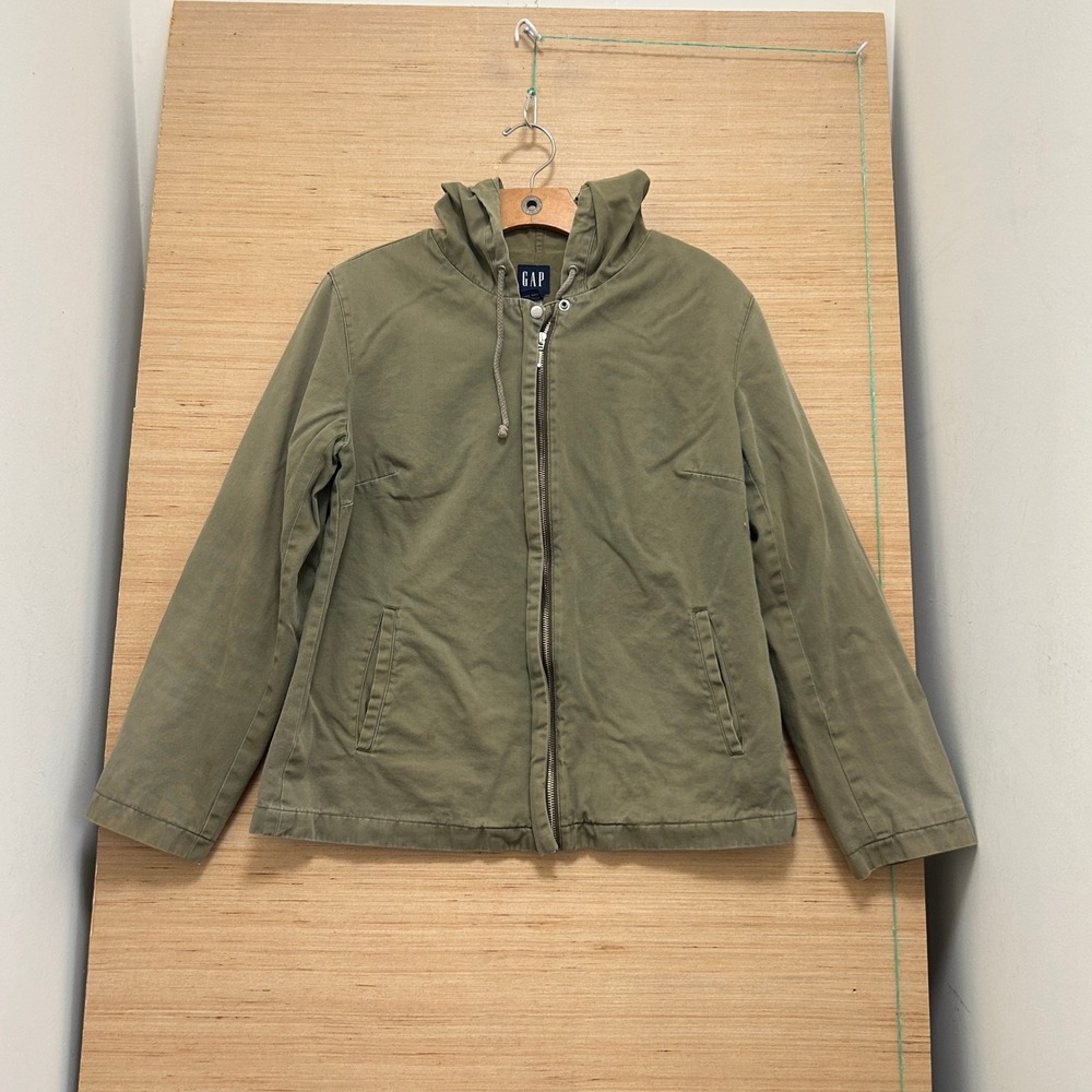 Gap Mens Medium Olive Green Cotton Twill Full Zip Hooded Utility Jacket 7016